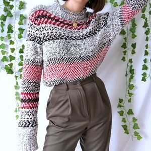 Chunky knit patterned mock neck sweater